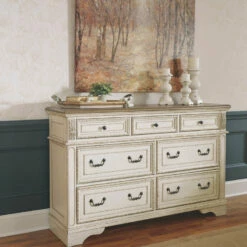 Signature Design By Ashley® Realyn - Two-tone - Dresser, Mirror, Upholstered Panel Bed Bedroom Sets