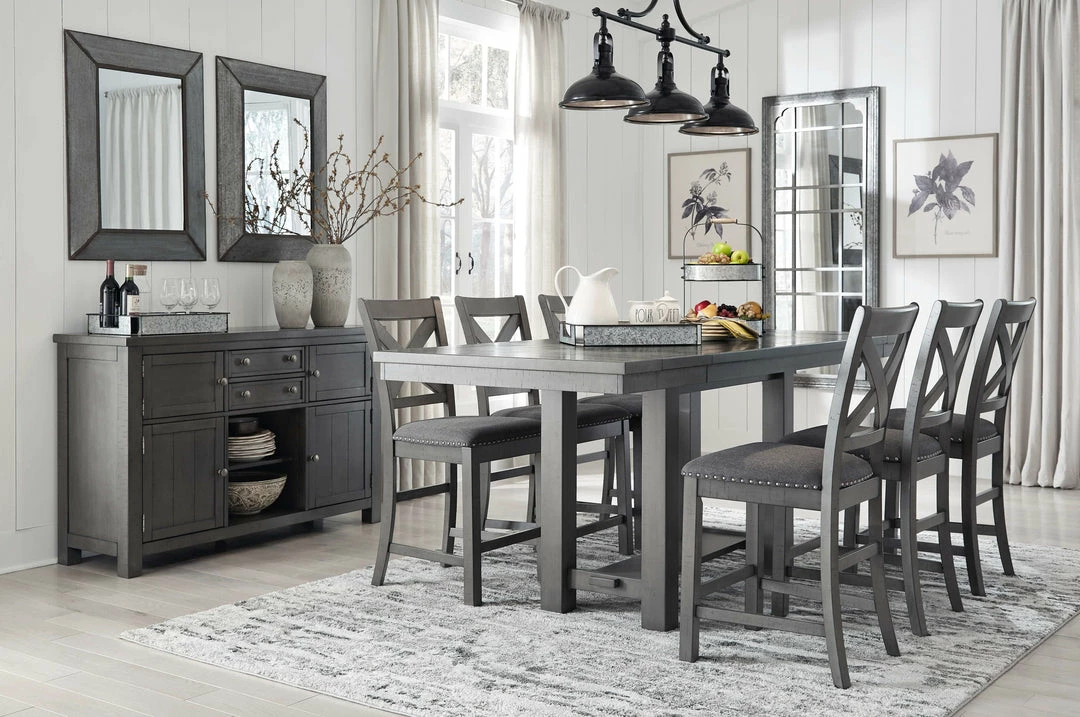 Outlet 🔥 Signature Design By Ashley® Myshanna - Dark Gray - 8 Pc. - Counter Extension Table, 6 Barstools, Server 🎉 3 Signature Design By Ashley® Myshanna - Dark Gray - 8 Pc. - Counter Extension Table, 6 Barstools, Server