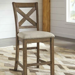 Signature Design By Ashley® Moriville - Gray - Rectangular Dining Room Counter Extension Table, 4 Upholstered Barstools, Double Upholstered Bench Dining Room Sets