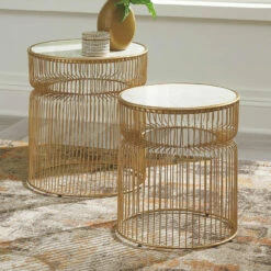 Hot Sale ๐ Ashley Furniture Vernway - White/gold Finish - Accent Table Set (2/cn) ๐ 7 Ashley Furniture Vernway - White/gold Finish - Accent Table Set (2/cn)