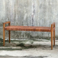 Benches Uttermost Plait Woven Leather Bench