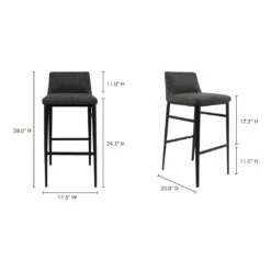 Moe's Home Collection Baron Barstool Charcoal