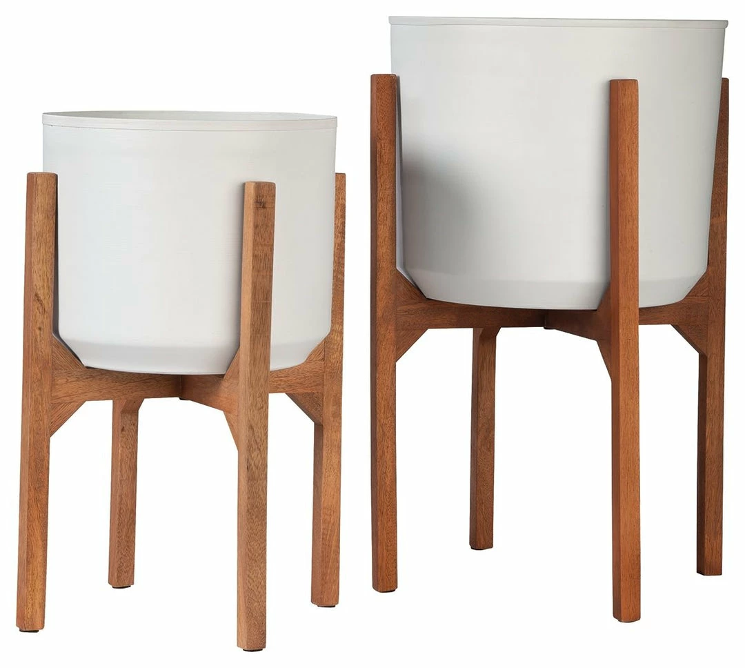 Budget ❤️ Ashley Furniture Dorcey - White/brown - Planter Set (2/cn) 👍 3 Ashley Furniture Dorcey - White/brown - Planter Set (2/cn)