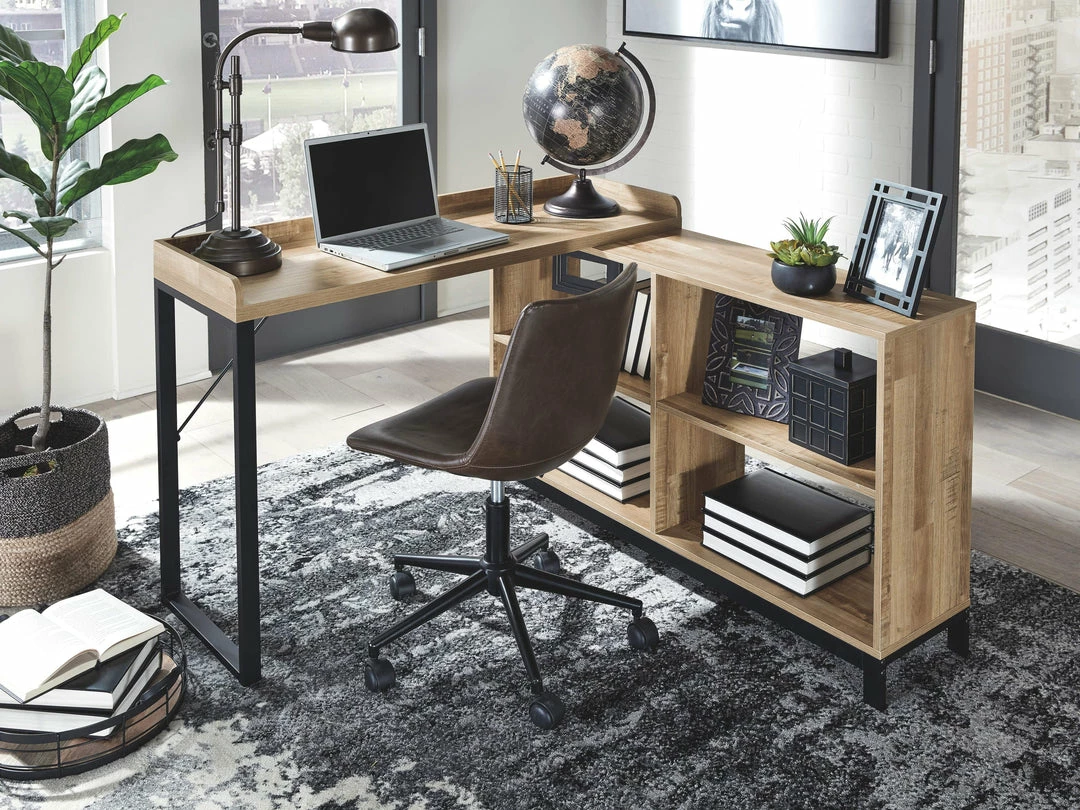 Best deal ❤️ Ashley Furniture Gerdanet - Light Brown/black - L-desk 💯 7 Ashley Furniture Gerdanet - Light Brown/black - L-desk