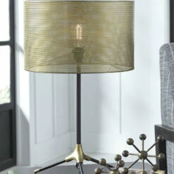 Ashley Furniture Mance - Gray/brass Finish - Metal Table Lamp (1/cn) Accessories