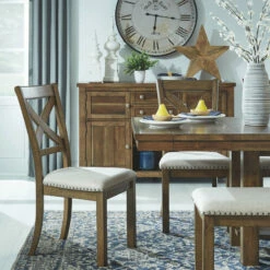 Signature Design By Ashley® Moriville - Grayish Ultimate Best In Class Rectangular Dining Room Extension Table, 4 Upholstered Side Chairs Dining Room Sets