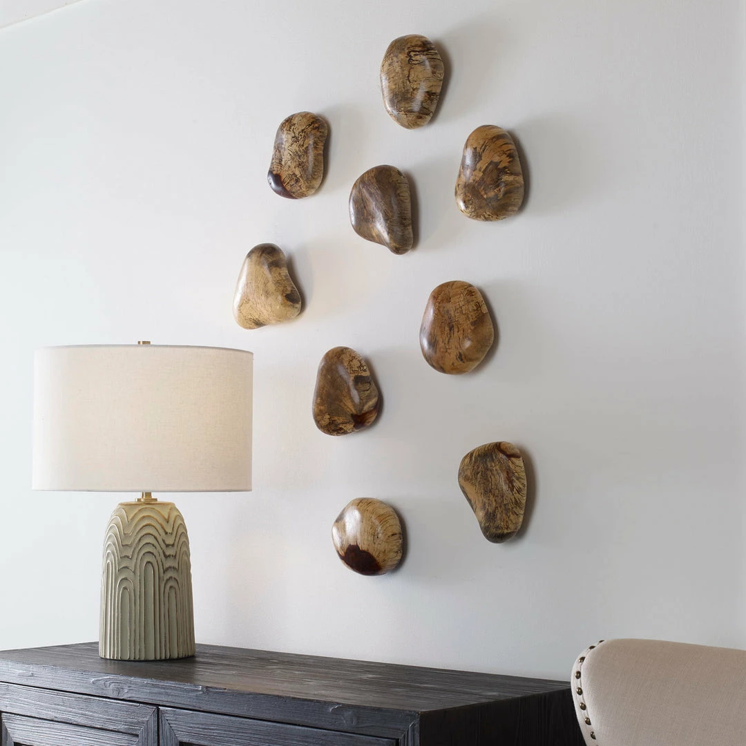 New 🌟 Uttermost Pebbles Blonde Wood Wall Décor, S/9 Accessories 🛒 6 Uttermost Pebbles Blonde Wood Wall Décor, S/9 Accessories