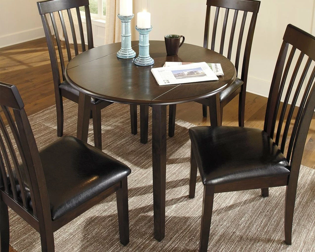 Hot Sale 👏 Signature Design By Ashley® Hammis - Dark Ultimate Best In Class Round Dining Room Drop Leaf Table, 2 Upholstered Side Chairs 😍 8 Signature Design By Ashley® Hammis - Dark Ultimate Best In Class Round Dining Room Drop Leaf Table, 2 Upholstered Side Chairs