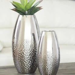 Ashley Furniture Table Decor Dinesh - Silver Finish - Vase Set (2/cn)