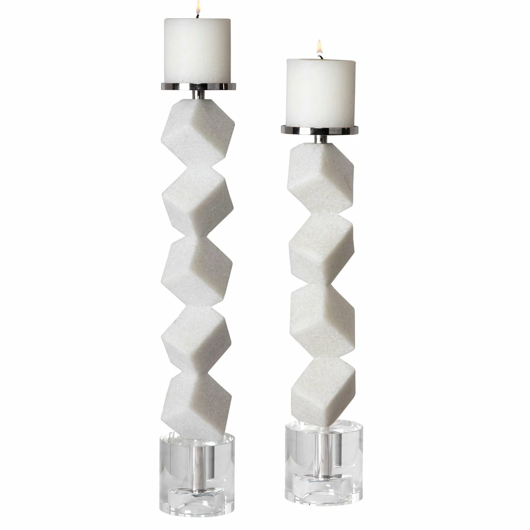 New ⭐ Table Decor Uttermost Casen Marble Cube Candleholders, S/2 🧨 3 Table Decor Uttermost Casen Marble Cube Candleholders, S/2