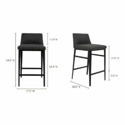 Moe's Home Collection Baron Counter Stool Charcoal Stools