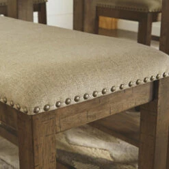 Signature Design By Ashley® Moriville - Gray - Rectangular Dining Room Counter Extension Table, 4 Upholstered Barstools, Double Upholstered Bench Dining Room Sets