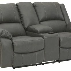 Ashley Furniture Calderwell - Gray - Dbl Rec Loveseat W/console