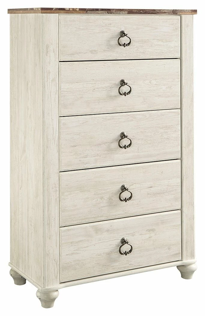 Deals 🎁 Ashley Furniture Willowton - Brown / Beige / White - Five Drawer Chest Chests 🤩 3 Ashley Furniture Willowton - Brown / Beige / White - Five Drawer Chest Chests