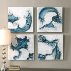 Uttermost Swirls In Blue Abstract Art, S/4