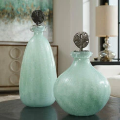 Table Decor Uttermost Mellita Aqua Glass Bottles, S/2