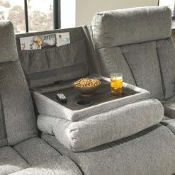 Ashley Furniture Mitchiner - Fog - Rec Sofa W/drop Down Table