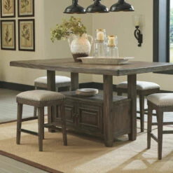Signature Design By Ashley® Wyndahl - Rustic Ultimate Best In Class Rectangular Counter Table With Storage, 4 Upholstered Stools Dining Room Sets