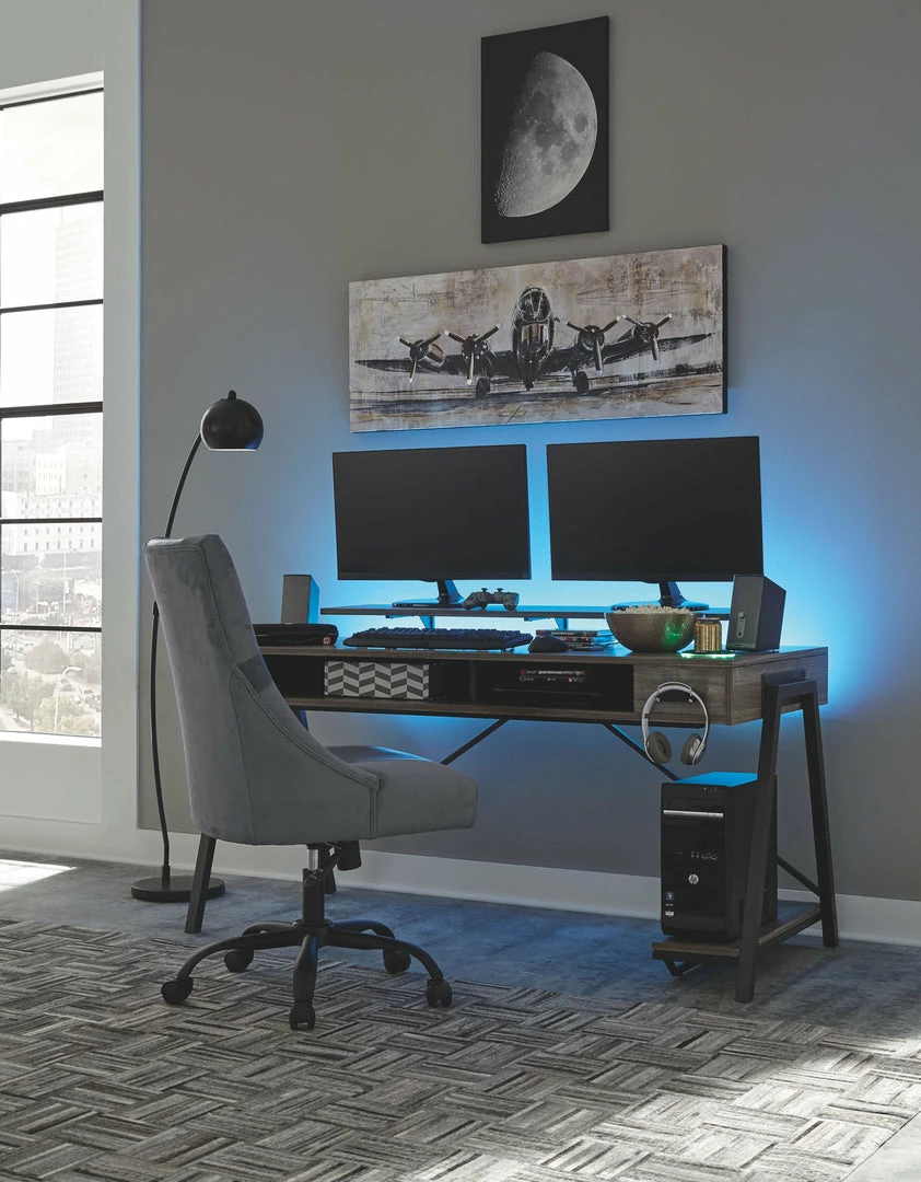 Best deal 🎁 Signature Design By Ashley® Home Office Sets Barolli - Gunmetal - 2 Pc. - Gaming Desk, Swivel Gaming Chair ⌛ 3 Signature Design By Ashley® Home Office Sets Barolli - Gunmetal - 2 Pc. - Gaming Desk, Swivel Gaming Chair