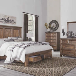 Millennium® By Ashley Royard - Warm Ultimate Best In Class Dresser, Mirror, Panel Bed With 2 Storage Drawers Bedroom Sets