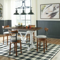 Signature Design By Ashley® Valebeck - Best In Class Rectangular Dining Room Counter Table, 4 Upholstered Swivel Barstools