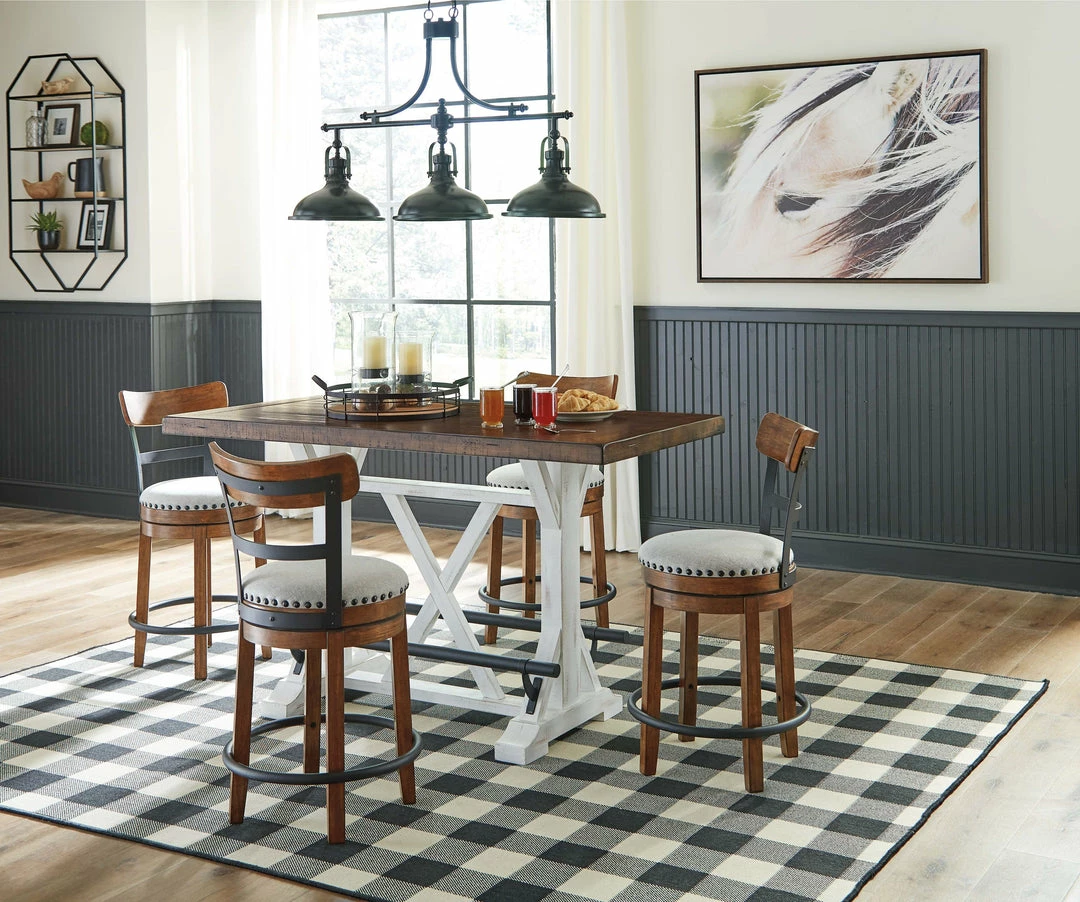 Hot Sale 🧨 Signature Design By Ashley® Valebeck - Best In Class Rectangular Dining Room Counter Table, 4 Upholstered Swivel Barstools 😉 3 Signature Design By Ashley® Valebeck - Best In Class Rectangular Dining Room Counter Table, 4 Upholstered Swivel Barstools