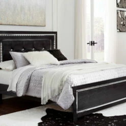 Signature Design By Ashley® Beds Kaydell - Patterned - Upholstered Panel Bed With 2 Storage Drawers, Roll Slats