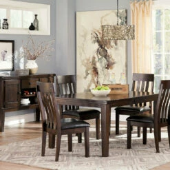Signature Design By Ashley® Haddigan - Dark Ultimate Best In Class Rectangular Dining Room Extension Table, 4 Upholstered Side Chairs Dining Room Sets